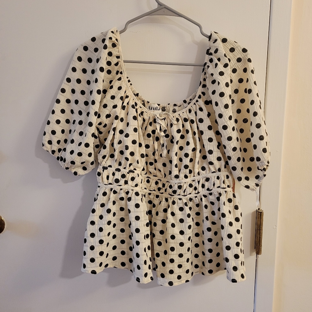 ARULA Black and White Polka Dot Blouse